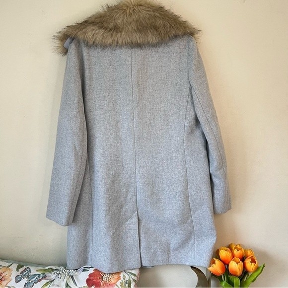 Topshop gray dress coat faux fur removable collar New size US 12 large - Picture 2 of 7